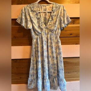 Sienna Sky Floral Dress in Blue and Cream